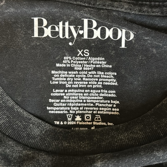 Betty Boop Acid Wash‎ Graphic Tee XS NWT Womens Retro Y2K Goth Streetwear Shirt - Picture 9 of 12